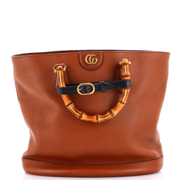 Diana Bamboo Handle Round Tote Leather Medium