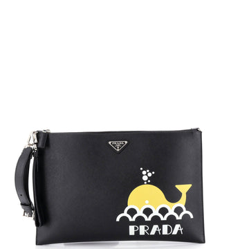 Convertible Zip Clutch Crossbody Bag Printed Saffiano Leather