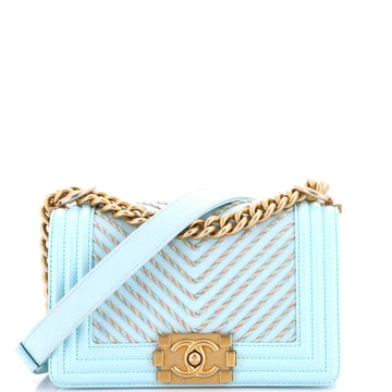 By The Sea Boy Flap Bag Chevron Embroidered Calfskin Small