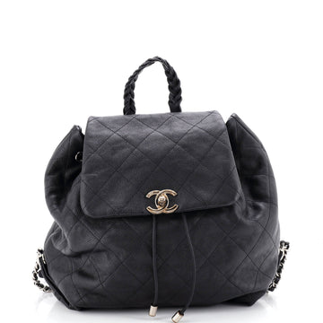 Braided With Style Drawstring Backpack Quilted Grained Calfskin