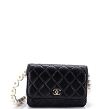 Pearl Strap CC Wallet on Chain Quilted Calfskin Mini