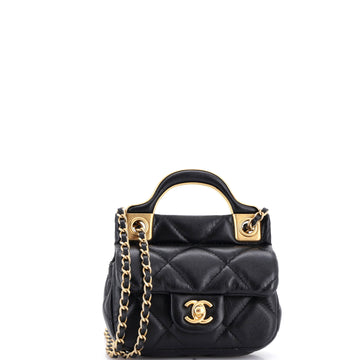 Lady Handle Flap Card Holder on Chain Quilted Calfskin