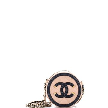 Filigree Round Clutch with Chain Quilted Caviar Mini