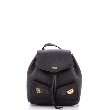 Multipocket Drawstring Backpack Leather Mini