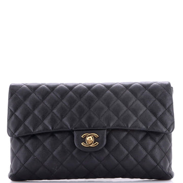 Classic Flap Clutch Quilted Caviar