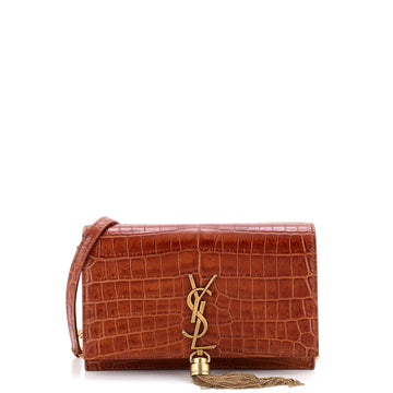 Classic Monogram Tassel Chain Wallet Crocodile Embossed Leather