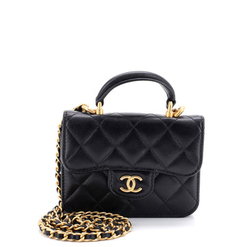Top Handle Flap Coin Purse with Chain Quilted Lambskin