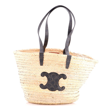 Triomphe Basket Shoulder Bag Raffia with Leather Large