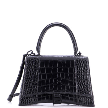 Hourglass Top Handle Bag Crocodile Embossed Leather Medium