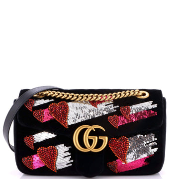 GG Marmont Flap Bag Embellished Matelasse Velvet Small