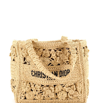 Book Tote Floral Woven Raffia Small