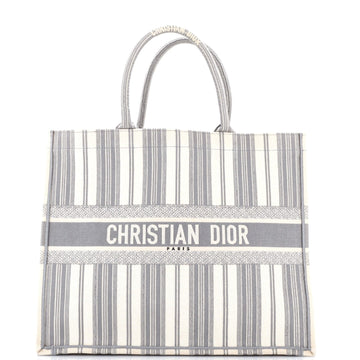 Book Tote Bayadere Stripe Embroidered Canvas Large