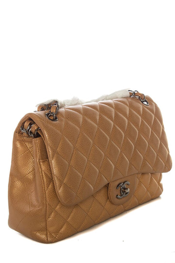 Chanel Gold Pearly JUmbo Leather Double Flap  Handbag