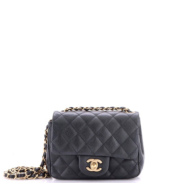 Square Classic Single Flap Bag Quilted Caviar Mini