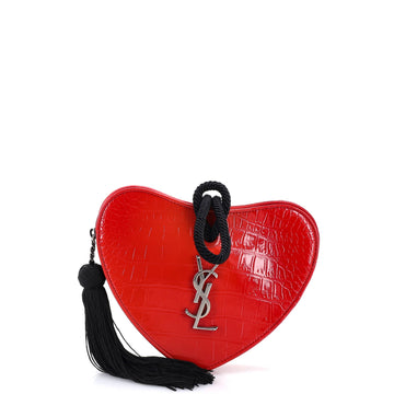 Heart Tassel Clutch Crocodile Embossed Patent