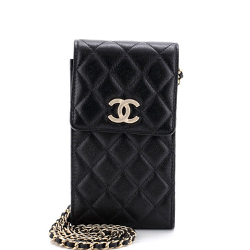 Textured CC Flap Phone Holder Crossbody Bag with AirPods Pro Case Quilted Caviar