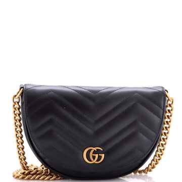 GG Marmont Half Moon Flap Crossbody Bag Matelasse Leather Mini