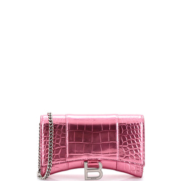 Hourglass Chain Wallet Crocodile Embossed Leather