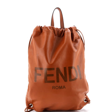 Logo Drawstring Backpack Leather