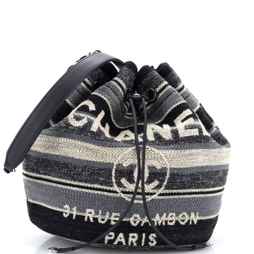 Deauville Drawstring Bucket Bag Canvas with Striped Detail Medium