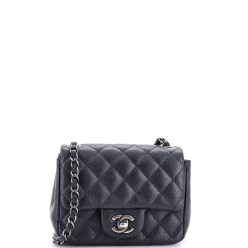 Square Classic Single Flap Bag Quilted Caviar Mini