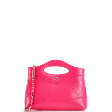 31 Shopping Bag Clutch with Chain Quilted Shiny Crumpled Calfskin Small