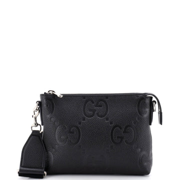 Zip Messenger Bag Jumbo GG Embossed Leather Small