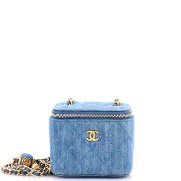 Pearl Crush Vanity Case with Chain Quilted Denim Mini