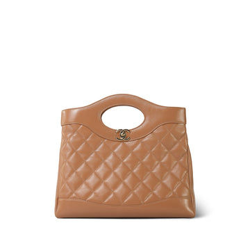 Caramel leather Quilted 31 Small Shopping Bag Light Gold Hardware