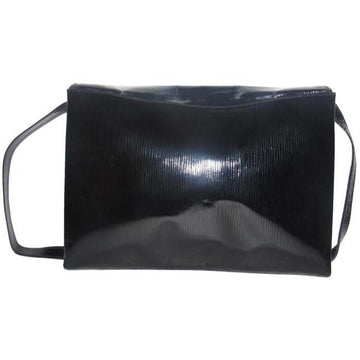 Fendi Early Two Way Clutch Style Purses Black Lacquered Or  Leather With A Linear Design Shoul