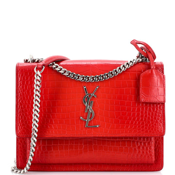 Sunset Crossbody Bag Crocodile Embossed Leather Medium