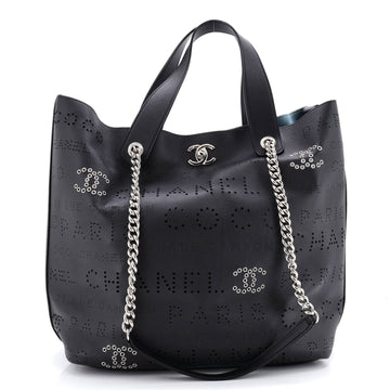 Logo Eyelets Shopping Tote Perforated Calfskin Medium