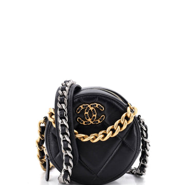 19 Round Clutch with Chain Quilted Leather