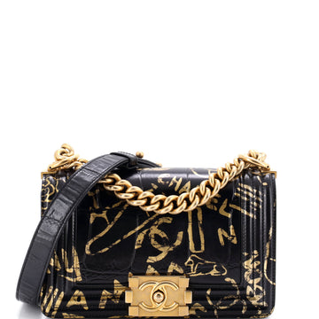 Boy Flap Bag Graffiti Crocodile Embossed Calfskin Small