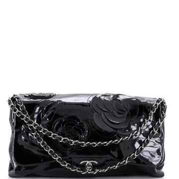 Tweed Petals Camellia Flap Bag Patent Maxi