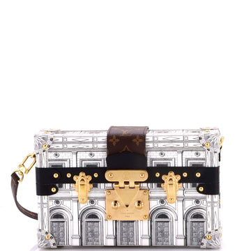 Petite Malle Handbag Limited Edition Fornasetti Architettura Print Leather and Monogram Canvas