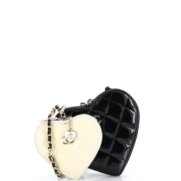 Double Heart Clutch with Chain Quilted Patent