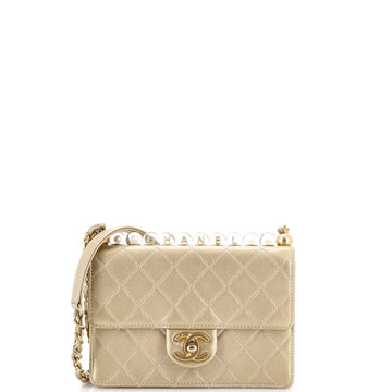 Chic Pearls Flap Bag Quilted Goatskin with Acrylic Beads Small