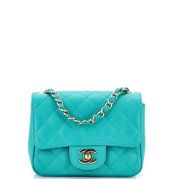 Square Classic Single Flap Bag Quilted Caviar Mini
