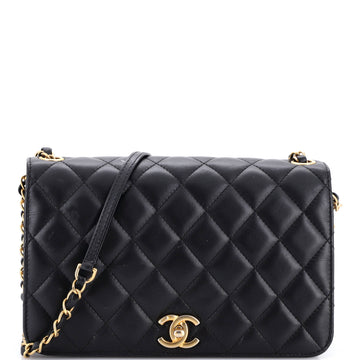CC Side Chain Full Flap Bag Quilted Calfskin Medium