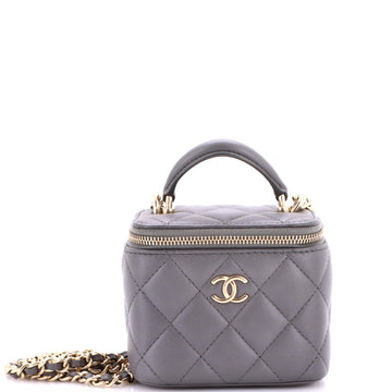 Classic Top Handle Vanity Case with Chain Quilted Lambskin Mini