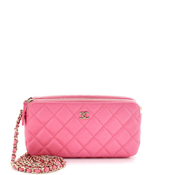 Double Zip Clutch with Chain Quilted Caviar