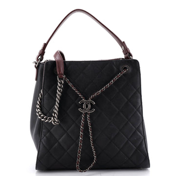 Top Handle CC Drawstring Bucket Bag Quilted Caviar Medium
