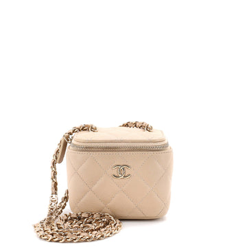 Tiny CC Link Vanity Case with Chain Quilted Caviar Mini