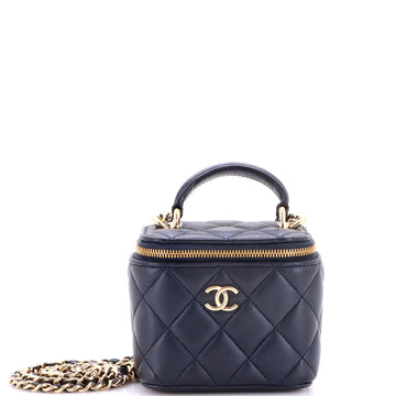 Classic Top Handle Vanity Case with Chain Quilted Lambskin Mini