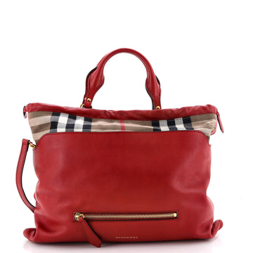Big Crush Tote Leather and House Check Canvas Large