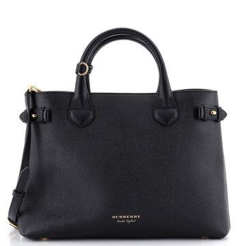 Banner Tote Leather and House Check Canvas Medium