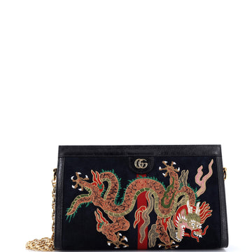 Ophidia Chain Shoulder Bag Embroidered Suede Medium