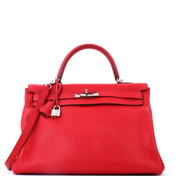 Kelly Handbag Rouge Casaque Clemence with Palladium Hardware 35