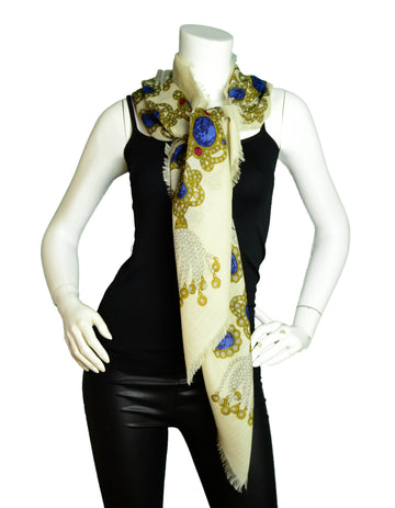 Chanel Cream Wool & Silk Jewel Print XL Scarf/Shawl